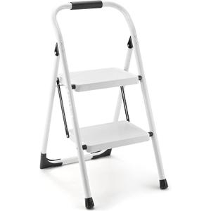 Step Stool for Adults,2 Step Ladder Folding 330lbs Anti Slip Step Stool,Foldable Ergonomic 2 Steel Stool with Wide Pedal for Home, Kitchen, Office (White)