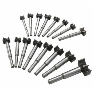 Meichoon Forstner Drill Bit Set 15-35mm 16 Pcs, Carbide Forstner Bits High Speed Steel Wood Tool Punching Bit Wood Slabs Flat Wing Drilling Hole Hinge Cemented Carbide Drilling Counterbore DC01