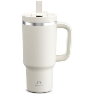 32 oz Tumbler with Handle and Straw: Stainless Steel Insulated Tumbler Keeps Cold for 24 Hours, Leakproof Travel Cup Fits in Cup Holder and BPA-Free, Cream Moon