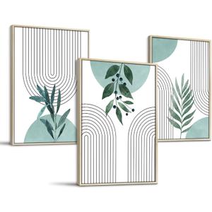 SERIMINO Sage Green Wall Art Framed, Botanical Boho Wall Decor for Living Room, Set of 3 Plant Painting Prints Farmhouse Decor for Bedroom, Bathroom, Office, 16 x24 inch (Aqua Blue & Sage)