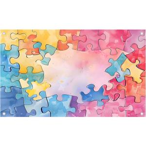 5X3FT Watercolor Puzzle Pattern Photography Backdrop Birthday Party Baby Shower Photo Background Decoration Banner Adult Children Photography Props 213057