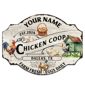 Personalized Chicken Coop Hen House Fluffy Farm Wooden Sign Wall Door Plaque, Multiple Sizes, Customized Name, Title & Quote, Farmer Farmhouse Chicken Rooster Sign