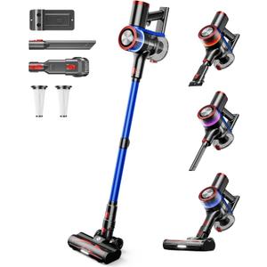 NADALY Cordless Vacuum Cleaner, 550W 45Kpa 65Mins Vacuum Cleaners for Home, Stick Vacuum with LED Display, Anti-Tangle, Self-Standing, 8-in-1 Lightweight Vacuum for Hardwood Floor/Carpet/Pet Hair (Blue+red)