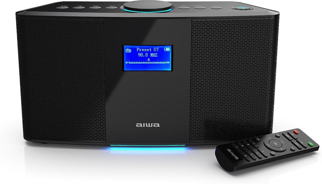 Aiwa Wireless Speaker - Unleash Powerful Sound and Versatile Connectivity - Experience Bluetooth Freedom, FM Radio, Clock, 20W RMS, LCD Display, and Alarm Clock Functionality (Black)
