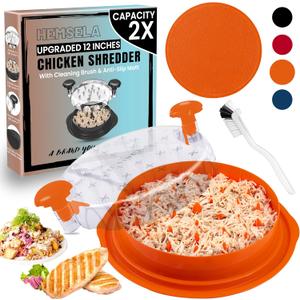 Chicken Shredder Tool Twist Large 12 with Visible Lid & Cleaning Brush | Meat Shredder Twist for Thin Chicken Breast | Dishwasher Safe Chicken Shredder Tool Twister & Food Shredder (Orange) (Pro Size - 12 Inch)