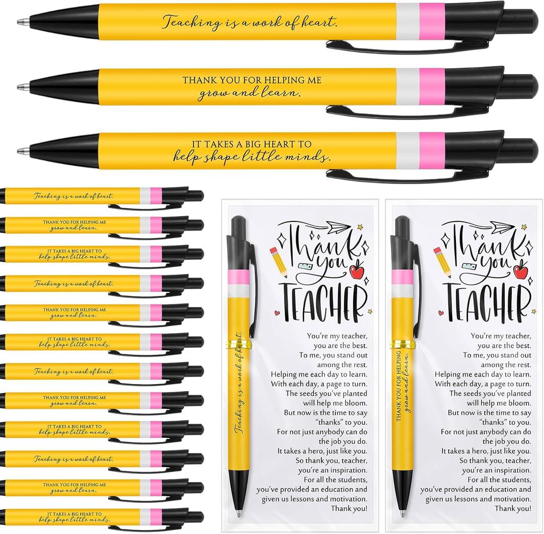Sayglossy Teacher Appreciation Gifts Bulk Thank You Teacher Ballpoint Pens Cards and Bags Ties Small Inspirational End of School Gifts for Graduation Classroom Supplies(30 Sets)