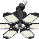 LED Garage Light Super Bright 15000LM LED Shop Lights 6500K Garage Lighting, 360 & 180Adjustable Basement Lights with 6 Deformable Panels Screw in E26/E27 Socket for Workshop Storage Barn Attic