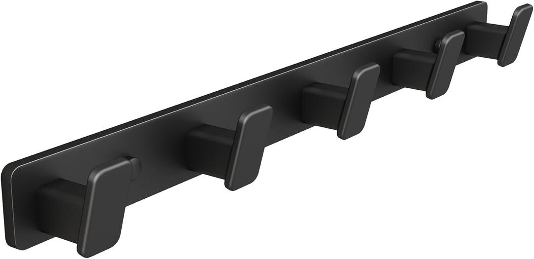 Black Coat Rack Wall Hooks for Hanging Heavy Duty Door Hooks with 5 Hooks Key Holder for Wall Hat Rack for Entrance Coat Hook (Rectangle, 5 Hooks, 1 Pack)