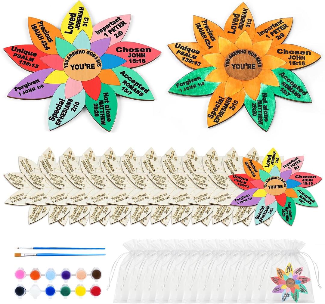 BruinBang Sunday School Christian Craft for Kids, VBS God Says You are Sunflower Craft Kit, Religious Bible Wooden Painting DIY Sunflower Gifts with Bag for Sunday School Church Home Activity Supplies