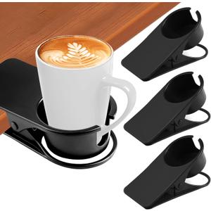 3PCS Drinking Cup Holder Clip Kalolary Chair Desk Bottle Cup Stand DIY Glass Clamp Storage Saucer Clip with Groove for Potted Plant Beverage Coffee Mug Holder Clip for Home & Office (Black)