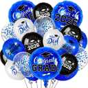 Blue and Black Graduation Balloons Graduation Decorations 2026, 51Pcs Grad Latex Balloons and Grad Foil Balloon with Confetti Ribbons Grad Party Decorations for College High School