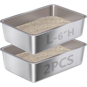 Stainless Steel Litter Box 2Pcs -Metal Litter Box for Big Cats Large Cat Litter Box Easy to Clean, Cat LitterBox Pet Toilet-High Sided for Kitten,Kitty,Rabbits,Non Stick, No Smell, 
Size	Large