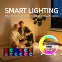 LED Table Lamp with Wireless Charger, G Shaped Night Light Lamp with Bluetooth Speaker, Sunrise Alarm Clock, Smart Mini Atmosphere Lamp for Bedroom, Office, Living Area (Black)