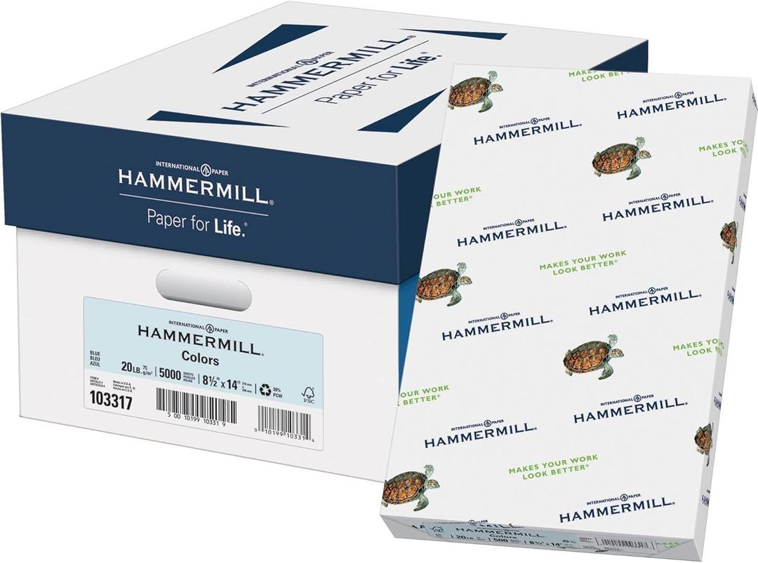 Hammermill Colored Paper, 20 lb Blue Printer Paper, 8.5 x 14 - 1 Ream (500 Sheets) - Made in the USA, Pastel Paper, 103317R