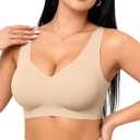 Vertvie Womens Jelly Wireless Bras Seamless T-Shirt Bra No Underwire Full Coverage Pullover Bralettes Supportive Sports Bras (X-Large, Sand)