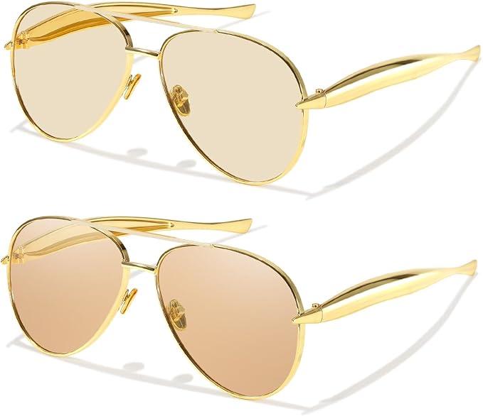 FIMILU Aviator Sunglasses for Women, Trendy Designer Shades Metal Frame Oversized Sun Glasses with UV400 Protection (2 Pack)