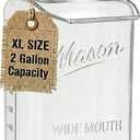 kitchentoolz Large 2 Gallon Glass Mason Jar with Big Airtight Metal Lid and Carry Handle  Wide Mouth Square Container with Measurements for Dry Goods, Bulk Storage, and Food Prep (Pack of 1)
