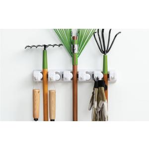 GORILLA GRIP Wall Mount Hook Fixture, Also Includes Slots to Hold Mop, Broom, Tools, Easy Install, Organize Cleaners, Tools, Home, Kitchen, Garage, 6 Hooks 5 Slots, Black