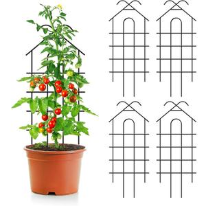 ARIFARO 32" Metal Garden Trellis for Climbing Plants, 4 Pack Plant Trellis for Potted Plants, Indoor Outdoor Black Trellis for Vines, Flowers, Cucumbers, 13.4" Wide