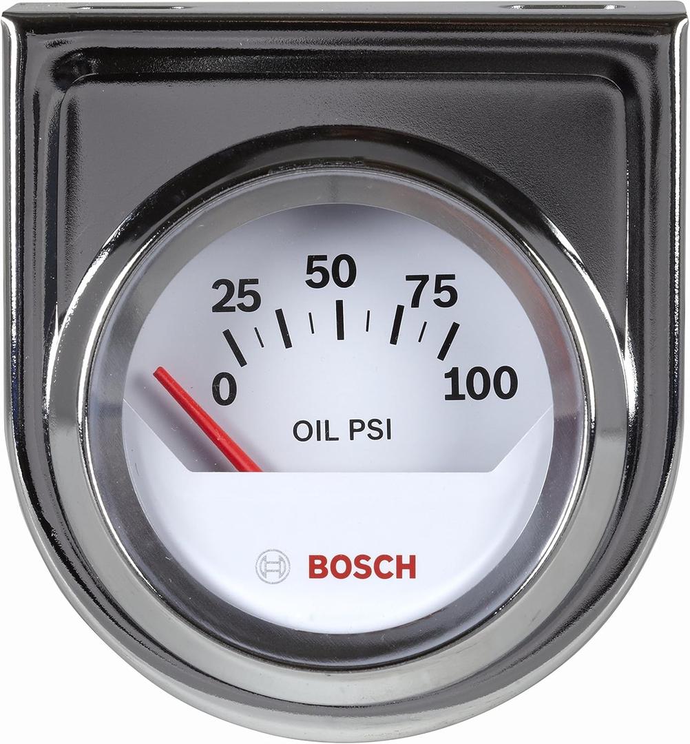 Bosch SP0F000041 Style Line 2" Electrical Oil Pressure Gauge (White Dial Face, Chrome Bezel)