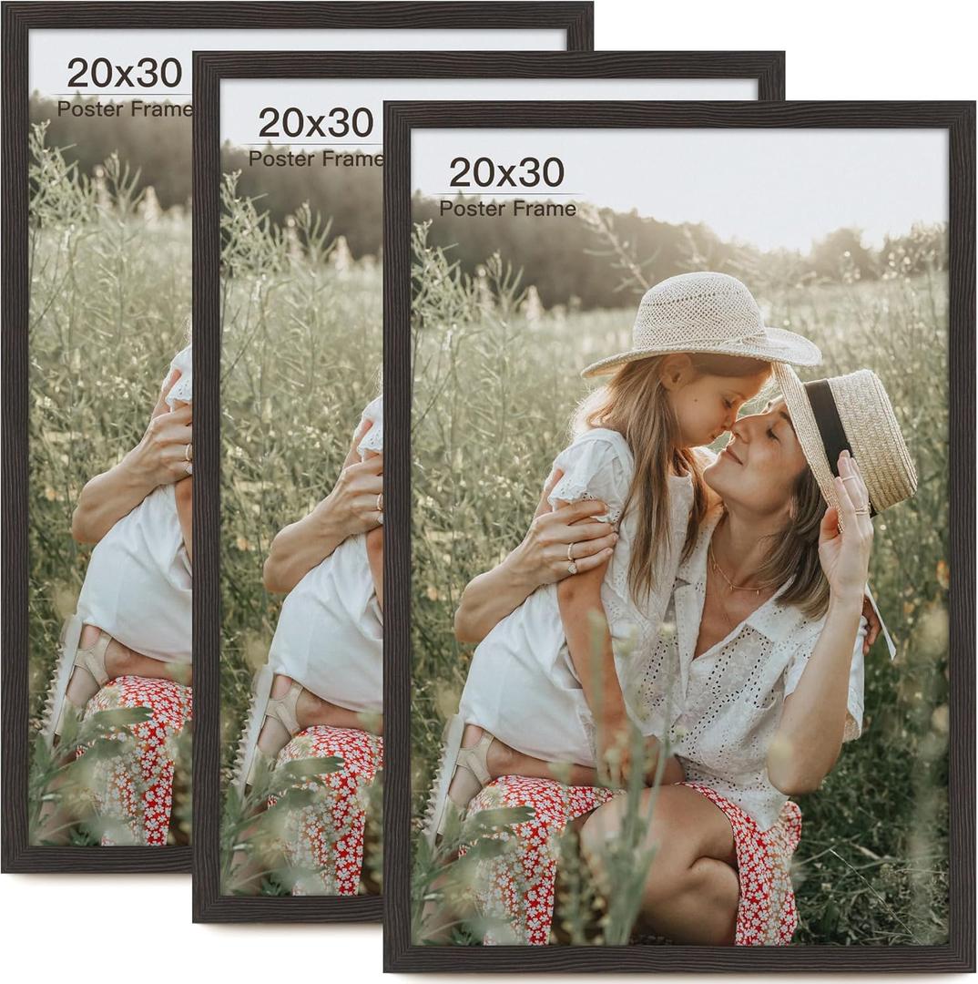 20x30 Frame Set of 3, Distressed Black Wood Grain 20x30 Poster Frame for Gallery Wall Mounting (3 Pack,Black)