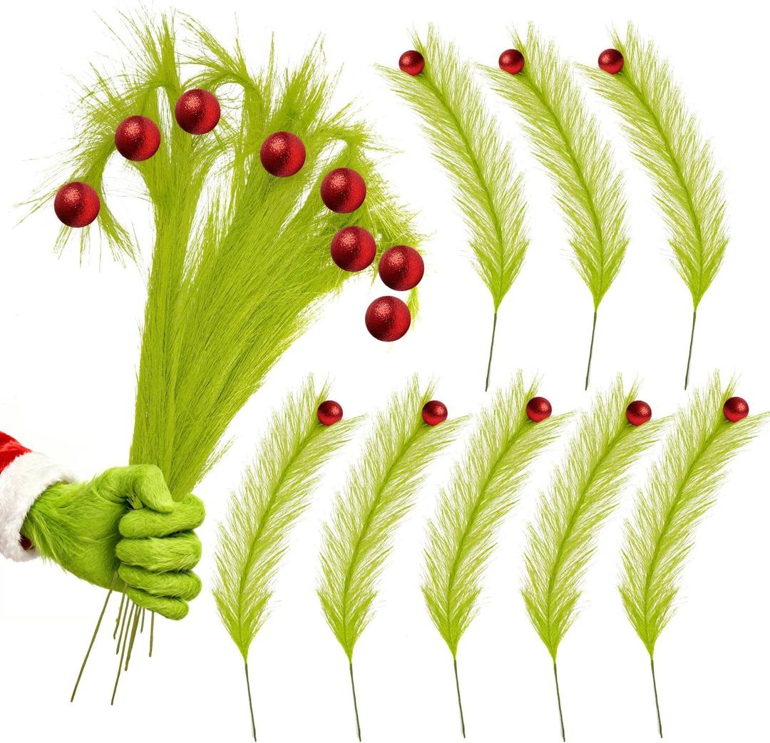 6 x Artmag 8 Pcs Christmas Tree Topper, 17 Inch Red Green Artificial Green Stems Tree Picks Ornaments with Red Ball for Christmas Holiday Fireplace Wreath Decorations