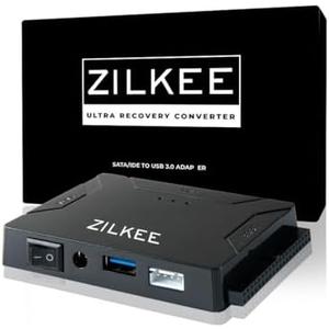 ZILKEE SATA/IDE to USB 3.0 Hard Drive Adapter - Universal Converter for 2.5”/3.5” IDE & SATA HDD/SSD, External Drive Reader with 12V Power Supply, Supports up to 6TB