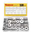 Nuepuxo 530PCS Flat Washers Assortment Kit, 304 Stainless Steel Fender Washers, 24 Sizes (M3 M4 M5 M6 M8 M10 M12 6# 8# 10# 12# 1/4 5/16 3/8 7/16 1/2) SAE + Metric Metal Washers for Screws and Bolts