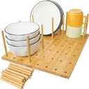 Wooden Pegboard Drawer Organizer Storage - Trimmable Peg Board Organizer for Kitchen Cabinet & RV, Adjustable Shelf with 12 Pegs, for Utensil, Plates & Dishes Rack, 15x5.9 inch, 2 Pack