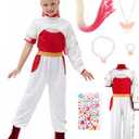 9 Pcs Zombies Costume for Girls Cheerleader Uniform Top Pant Coat Outfits (5-6 years, White)
