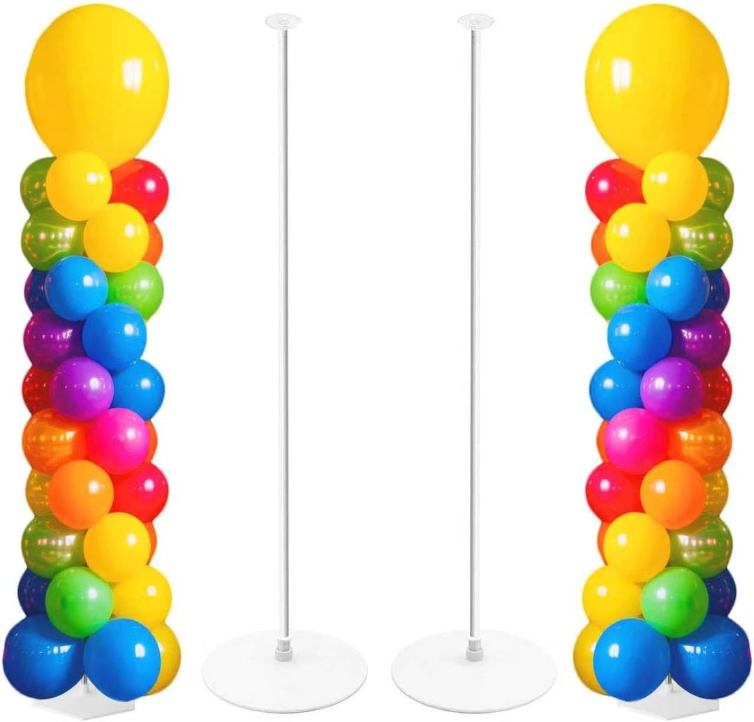 Tamodan Adjustable balloon column kit set of 2, 78 Inch balloon tower Reusable Metal Telescopic Designballoons tower stand for Weddings, Birthdays, Baby Showers & Graduation Events (Silver)