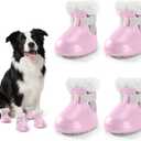 Dog Shoes for Small Medium Large Dogs,Winter Dog Snow Boots & Paw Protectors Waterproof for Cold Weather & Hard Floors,Adjustable Anti-Slip Dog Booties with Removable Wool Liner (Pink, 6)