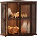 Corner bread box Bread Box for Kitchen Countertop - Corner Bread Storage Box 16.5" H, Premium Pine Wood with Glass Door, Perfect for Homemade Bread, Baguettes & Pastries (Brown)