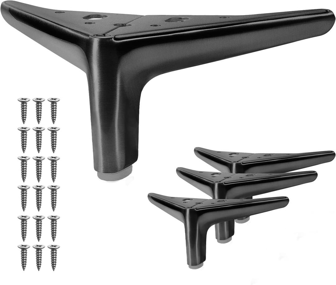 4-inch Furniture Legs, Legs for Furniture Set of 4, Modern Furniture Feet for Cabinet Sofa Couch Table Chair Bed Dresser Wardrobe Risers DIY Replacement-Matte Black