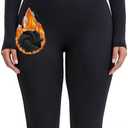 AEEZO Womens Fleece Lined Scoop Neck Long Sleeve Jumpsuit Thermal Sexy Tummy Control Ski Snow One Piece Bodycon Playsuit (Small)