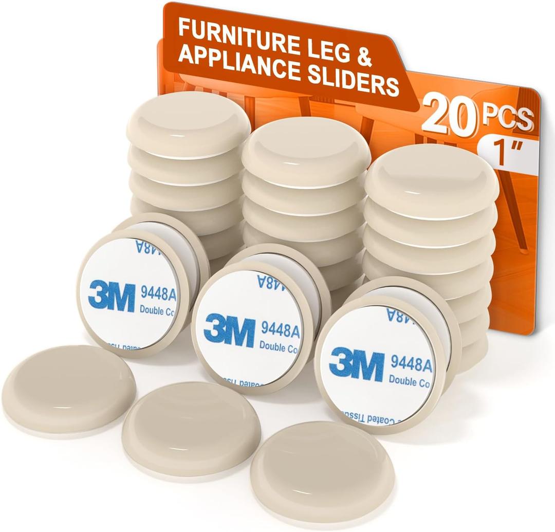 Furniture Sliders for Carpet Furniture Glides Furniture Moving Pads Chair Sliders for Carpet with Self-Stick Adhesive RUSIDO 1 Inch 20pcs Beige