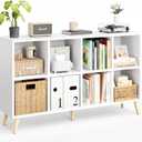 Flrrtenv 8-Cube Bookshelf 2 Tier Modern Bookcase with Legs, 11in Shelf Opening, 47" Wood Bookshelves Storage Organizer Shelf, Freestanding Open Book Shelves for Bedroom Living Room Office, White