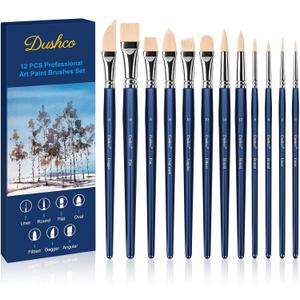 Artist Paint Brushes Set, 12PCS Watercolor Brushes Professional, Water Color Brushes - Round Flat, Liner Filbert Angular Oval Wash & Dagger for Acrylics Ink Watercolor Gouache Oil Tempera (Royal Blue)