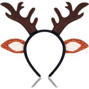 2 x Christmas Reindeer Antlers Headband, Fluffy Deer Reindeer Antlers Hair Accessories for Women, Christmas Cosplay Costume Party