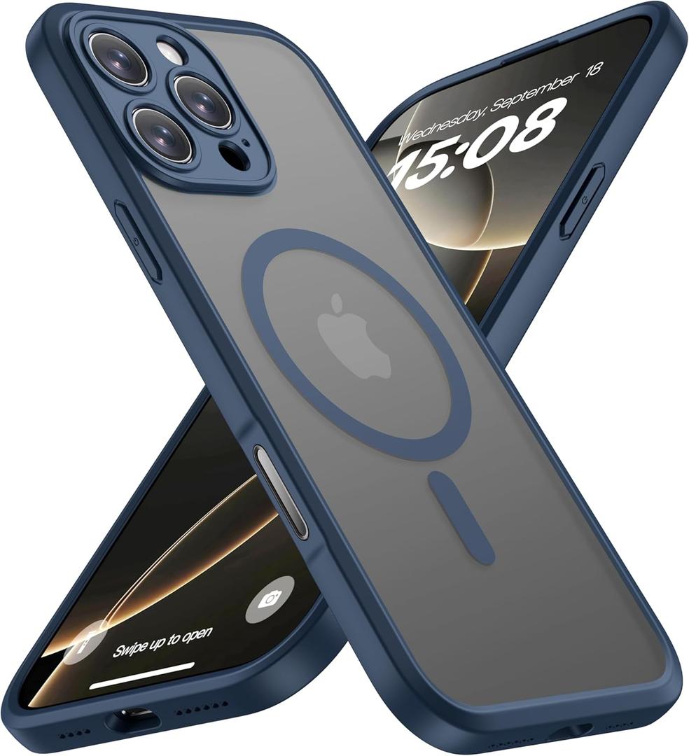 ImpactStrong Magnetic Guard for iPhone 16 Case [Camera Control Button] [Camera Protection] [Military Grade Drop Tested] [Compatible with MagSafe] Slim Translucent Matte Phone Case - Navy Blue