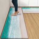 Arttown Summer Beach Sea Ocean Anti-Fatigue Kitchen Rug Set of 2 Blue Teal Cushioned Floor Standing Mat Waterproof Non-Slip Kitchen Mat and PVC Ergonomic Comfort Foam Rug, Size: 29.5*17.5 + 46*17.5