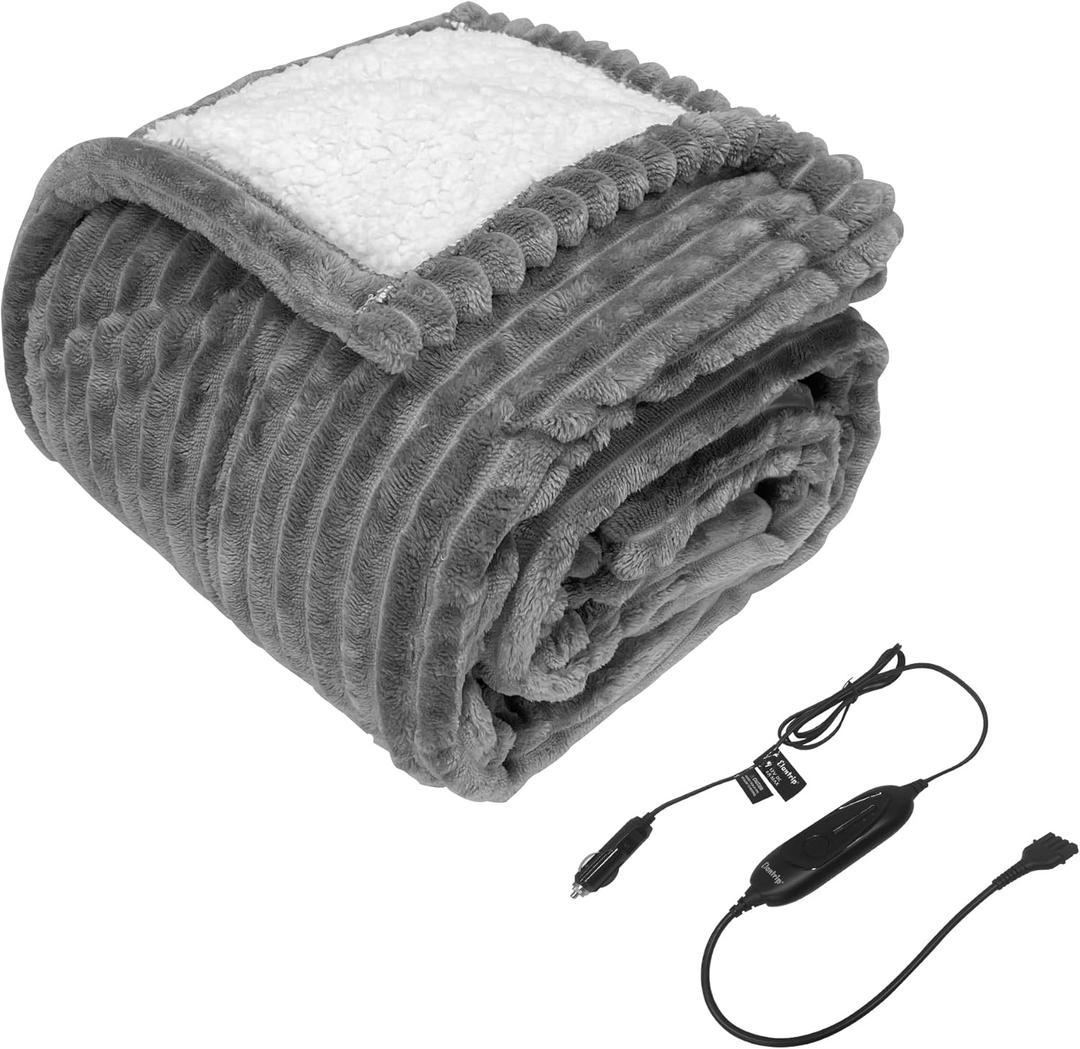 Elantrip Wool Car Heated Blanket, 12 Volt, 70 Degree Cutoff, for Trucks, Cars, SUVs, Machine Washable Car Heated Travel Blanket, Great for Camping, with Temperature Control, 4055in(Gray)