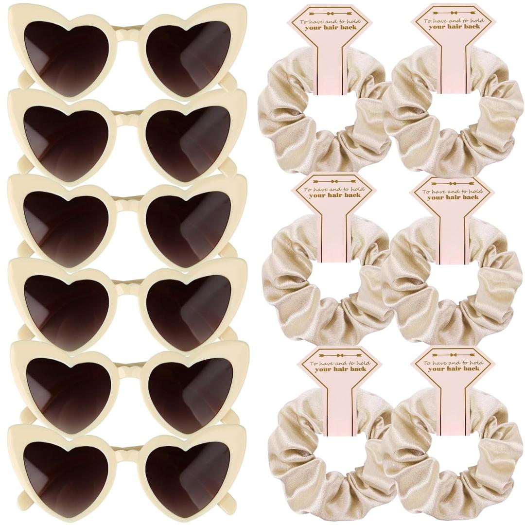 Satin Bridesmaid Scrunchies Bachelorette HairTies Set of 6 sunglasses Bridal Shower No Damage Hair ties ideas Gift for Wedding Party Favors Bridesmaid Proposal Gifts