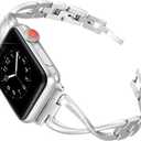 Secbolt Bands Compatible with Apple Watch Band 42mm(Series 3) 44mm 45mm 46mm 49mm Iwatch SE Series 11/ 10/ 9/ 8/ 7/ 6/ 5/ 4/ 3/ 2/ 1 Women Dressy Jewelry Metal Accessories Wristband Strap, Silver