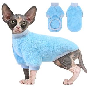 SUNFURA Sphynx Cat Sweater, Hairless Cats Turtleneck Pullover Kitten Sweaters for Cats Only, Warm and Soft Cat Pajamas Shirt with Sleeves Pet Winter Clothes Fleece Jumpsuit for Puppy, Blue S