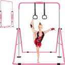 ZUETK Expandable Gymnastics Bar for Kids, Adjustable Height Junior Training Kip Bar, Folding Gymnastic Horizontal Bars Monkey Bar, Home Gym Equipment for Kid Gymnasts, Child, Girl, Boy (Pink)