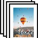 JCJMY 16x22 Picture Frame Set of 4 with 12x18 Mat, Display Photo 12x18 with Mat or 16 x 22 Without Mat, Wall Hanging Large 16 by 22 Poster Frame with Plexiglass, 4 Pack, Black
