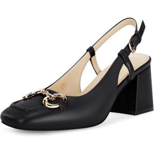 Coutgo Women's Slingback Chunky Block Heels Pumps Square Toe Metal Buckle Party Dress Work Shoes, Black, Size 8