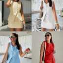 Cicy Bell Womens Summer 2 Piece Outfits Crew Neck Sleeveless Fitted Blazer Vest Matching Sets Work Mini Skirt Suit Sets