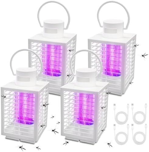 Qualirey 4 Pack 2 in 1 White Electric Bug Zapper Indoor USB Mosquito Zapper Outdoor Electronic Mosquito Killer Lamp Electric Shock Hanging Fly Trap Light for Home Patio Backyard(Rectangle Style)